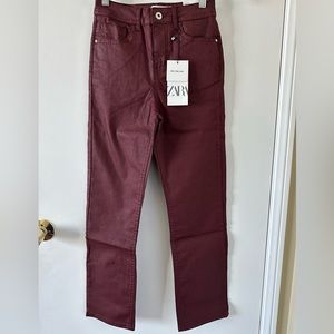 NWT ZARA Burgundy Coated Slim / Skinny Pants - 2